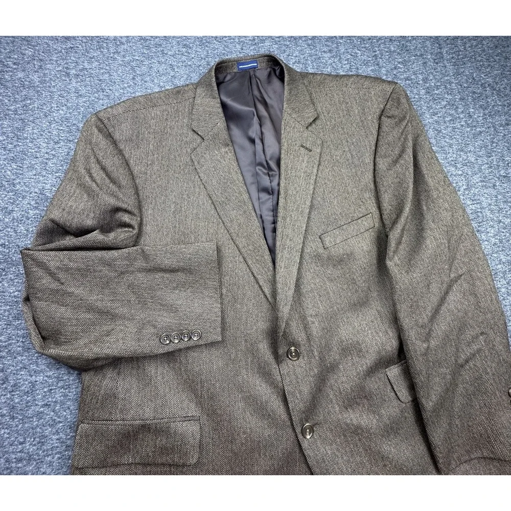 Stafford Men's 100%‎ Wool 2-Button Classic Fit Blazer Brown Herringbone Sz 52R
